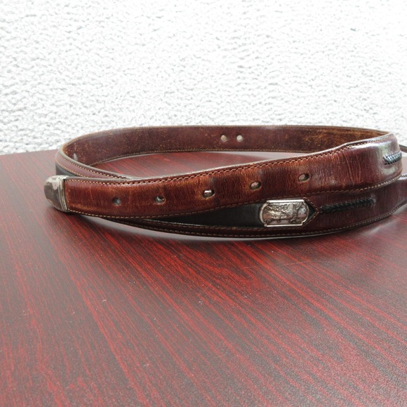 Onyx by Brighton Belt Mens Large Leather Silver Western Hardware 12000 Cowboy - Picture 7 of 11